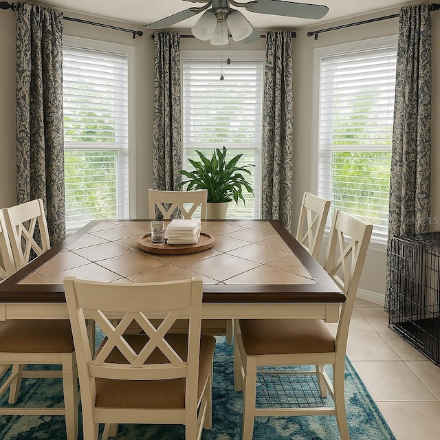 1607 Alexander Crossing Way, Sun City Center, FL 33573 - dining area with a ceiling fan and light tile patterned flooring