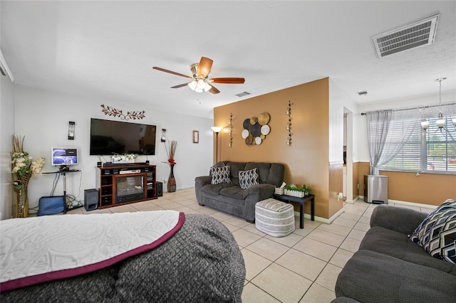 5107 Pine St, Seffner, FL 33584 - living room featuring light tile patterned floors and ceiling fan