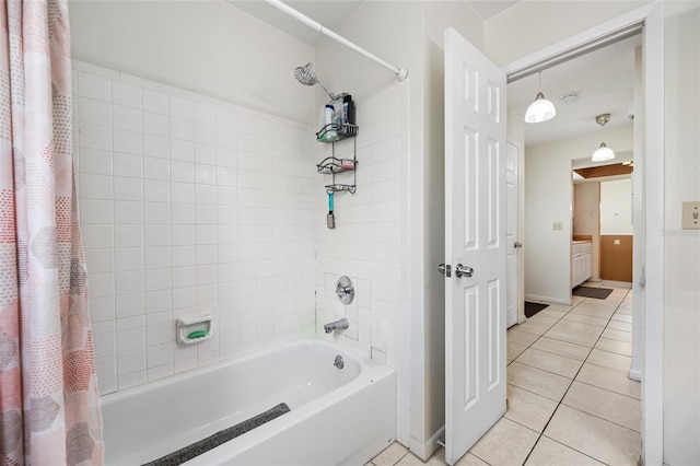 5107 Pine St, Seffner, FL 33584 - bathroom with shower / bath combo with shower curtain and tile patterned flooring