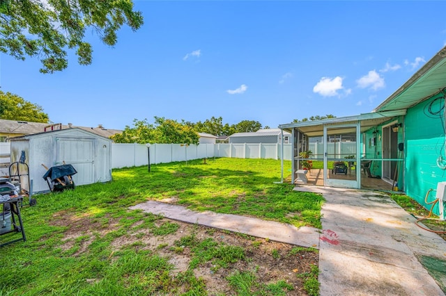 5107 Pine St, Seffner, FL 33584 - fenced backyard with a shed and a sunroom