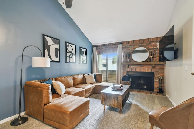 4114 Pinelake Ln Unit 202, Tampa, FL 33618 - living room with carpet, a fireplace, and high vaulted ceiling