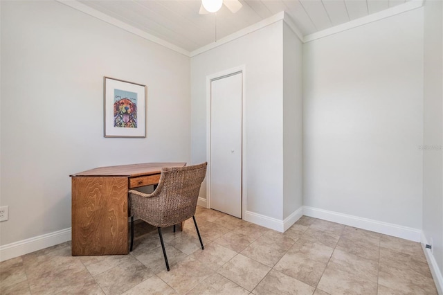201 W Alva St, Tampa, FL 33603 - home office featuring ornamental molding and a ceiling fan