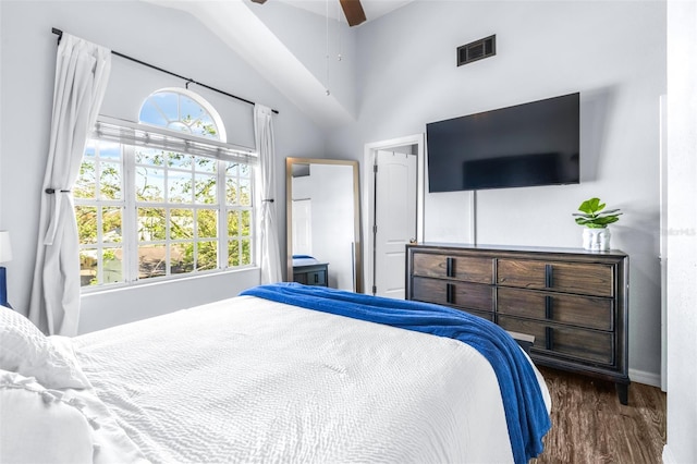 3002 W Cleveland St Unit B9, Tampa, FL 33609 - bedroom with wood finished floors, a high ceiling, and ceiling fan