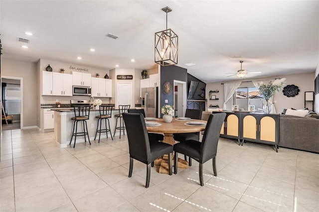 9839 Lemon Drop Loop, Sun City Center, FL 33573 - dining space featuring recessed lighting, light tile patterned floors, and ceiling fan