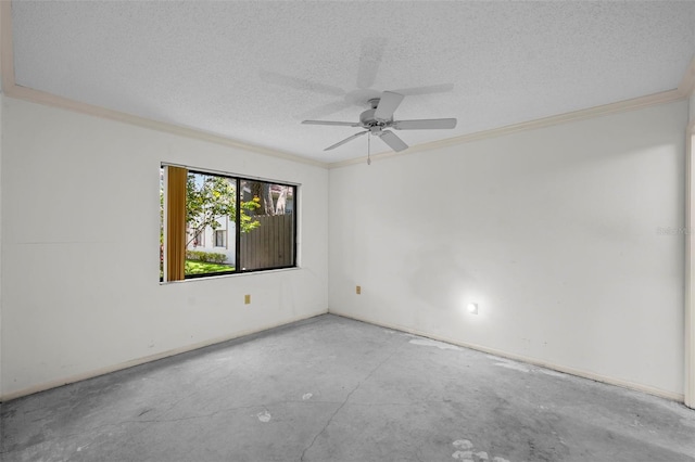 506 Duxbury Ct Unit A, Safety Harbor, FL 34695 - spare room with crown molding, a textured ceiling, ceiling fan, and concrete floors
