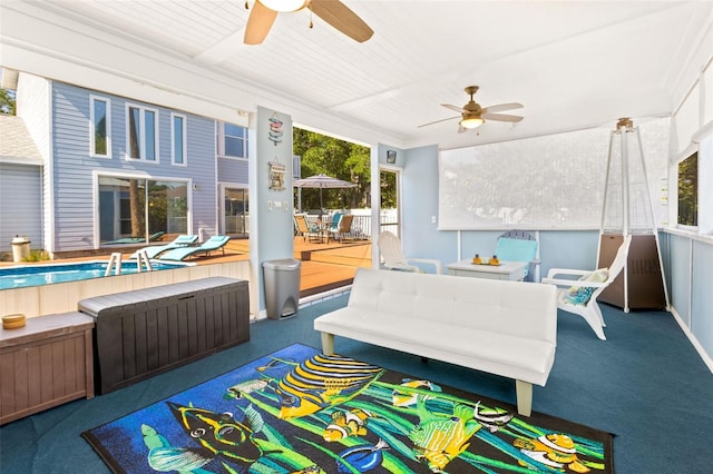 428 Klosterman Rd W, W, Palm Harbor, FL 34683 - sunroom with ceiling fan and outdoor dining space