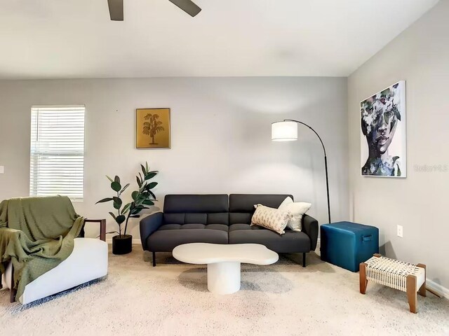 10024 Merry Fawn Ct, Sun City Center, FL 33573 - living room featuring carpet and ceiling fan