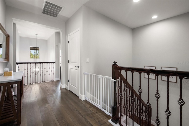 12415 Hitching St, Odessa, FL 33556 - corridor with an upstairs landing, wood-type flooring, and recessed lighting