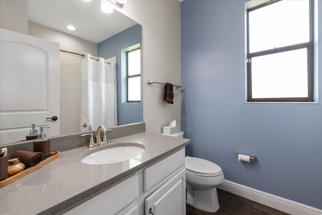 12415 Hitching St, Odessa, FL 33556 - full bathroom featuring vanity, wood finished floors, and curtained shower