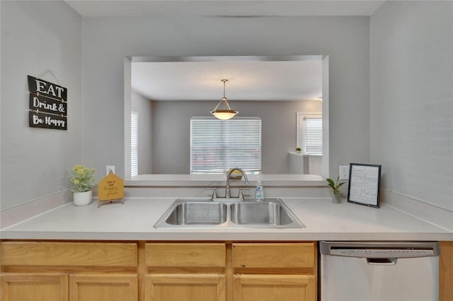 3455 Castle Stone Ct, Valrico, FL 33594 - kitchen with dishwasher, healthy amount of natural light, light countertops, and decorative light fixtures