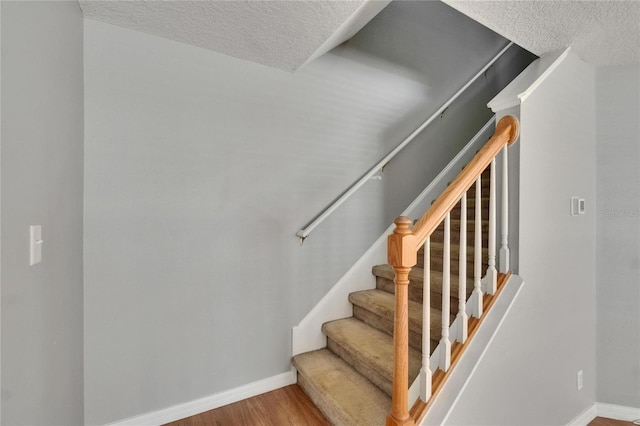 3455 Castle Stone Ct, Valrico, FL 33594 - stairway featuring a textured ceiling and wood finished floors