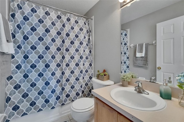 3455 Castle Stone Ct, Valrico, FL 33594 - full bath with vanity, a textured ceiling, tile patterned flooring, and shower / bath combination with curtain