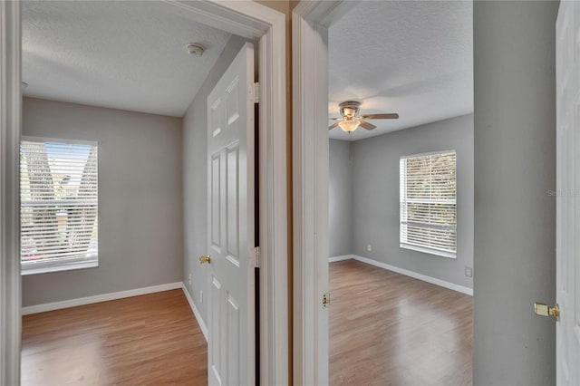 3455 Castle Stone Ct, Valrico, FL 33594 - empty room featuring a textured ceiling, healthy amount of natural light, light wood-type flooring, a ceiling fan, and a smoke detector