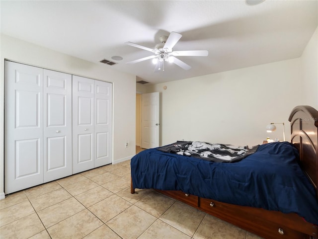 21590 SW 84th Loop, Dunnellon, FL 34431 - bedroom featuring light tile patterned flooring, a closet, and ceiling fan