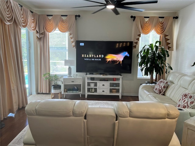 1247 Gentilly Ln, Wesley Chapel, FL 33544 - living area with ceiling fan, wood finished floors, and healthy amount of natural light