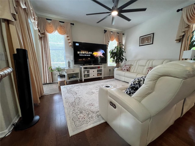1247 Gentilly Ln, Wesley Chapel, FL 33544 - living area featuring a ceiling fan and dark wood-type flooring