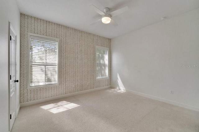 5205 Brighton Shore Dr, Apollo Beach, FL 33572 - unfurnished room with wallpapered walls, a ceiling fan, and carpet floors