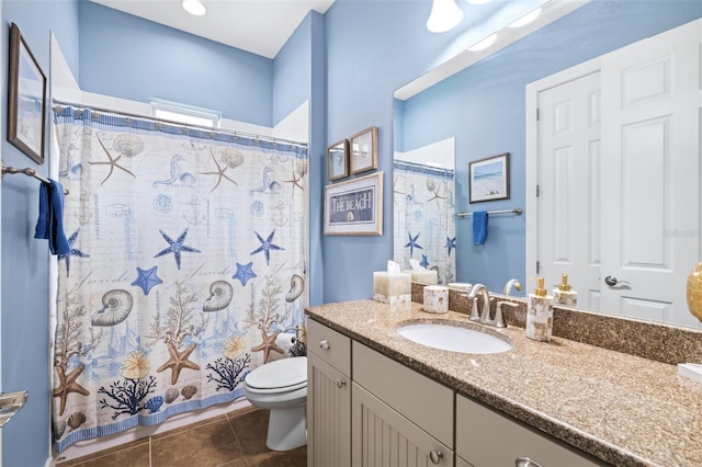 511 Winterside Dr, Apollo Beach, FL 33572 - full bathroom with vanity, tile patterned floors, and a shower with shower curtain