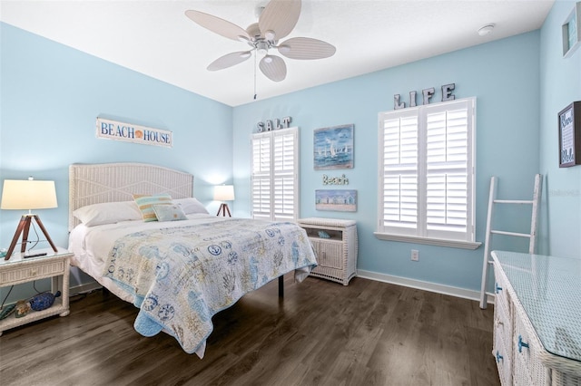 511 Winterside Dr, Apollo Beach, FL 33572 - bedroom featuring dark wood-style flooring and ceiling fan