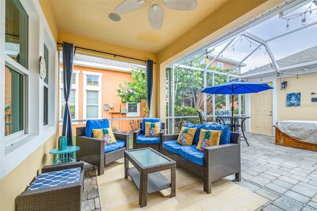 511 Winterside Dr, Apollo Beach, FL 33572 - view of patio / terrace featuring ceiling fan, outdoor lounge area, and a lanai