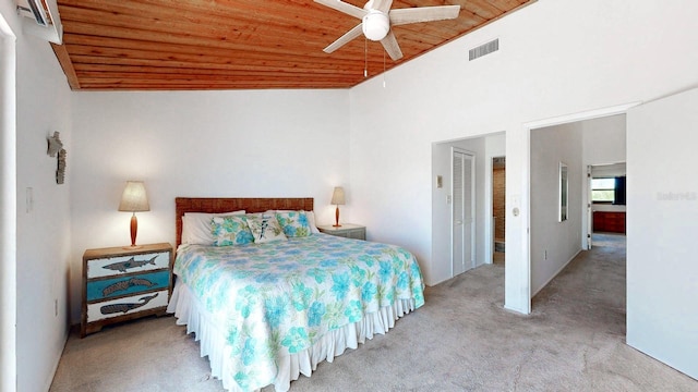 12132 Capri Cir S, Treasure Island, FL 33706 - bedroom featuring wood ceiling, carpet flooring, ceiling fan, and lofted ceiling