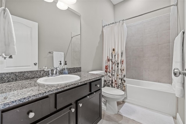 7114 Bowspirit Pl, Apollo Beach, FL 33572 - bathroom featuring shower / bath combo with shower curtain, vanity, and tile patterned floors
