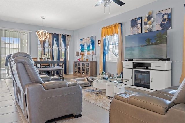 13301 Waterleaf Garden Cir, Riverview, FL 33579 - tiled living room with a ceiling fan