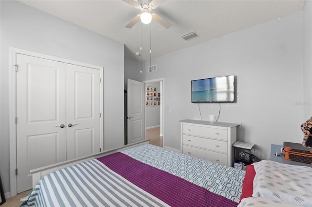 13301 Waterleaf Garden Cir, Riverview, FL 33579 - bedroom with a closet, ceiling fan, and carpet flooring