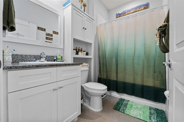 13301 Waterleaf Garden Cir, Riverview, FL 33579 - bathroom with vanity, tile patterned floors, and shower / bathtub combination with curtain