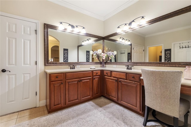 165 Mobbly Bay Dr, Oldsmar, FL 34677 - full bath featuring double vanity, ornamental molding, and tile patterned floors