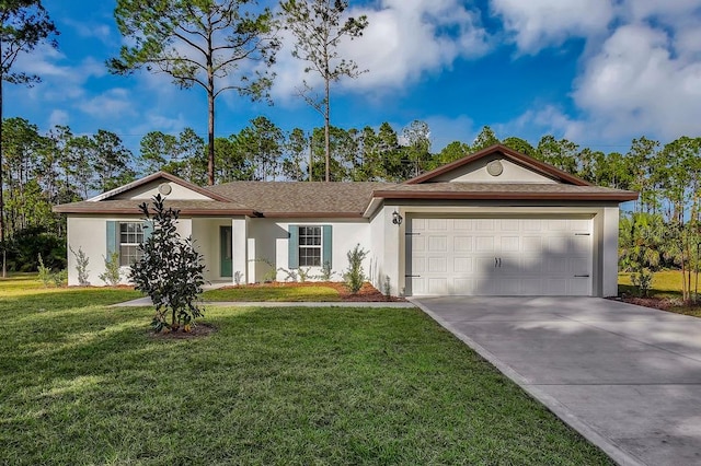 103 Whippoorwill Dr, Palm Coast, FL 32164 - single story home featuring stucco siding, an attached garage, concrete driveway, a front lawn, and a shingled roof