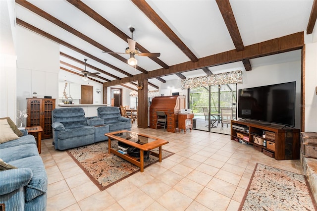 11307 Sandpine Rd, Riverview, FL 33569 - living room with light tile patterned floors and a ceiling fan