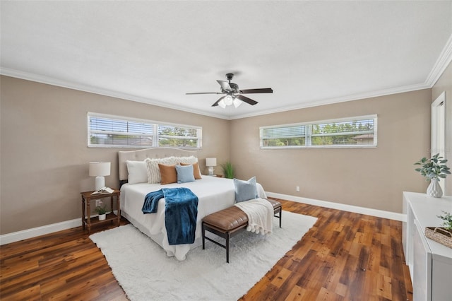 21906 Shamu Dr, Land O Lakes, FL 34639 - bedroom featuring crown molding, dark wood-style flooring, and ceiling fan