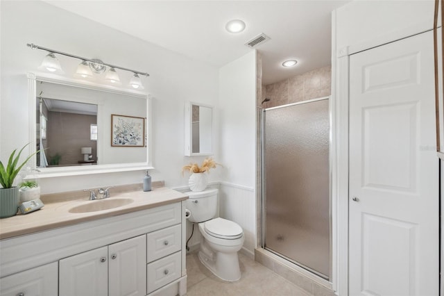 21906 Shamu Dr, Land O Lakes, FL 34639 - full bath featuring a shower stall, vanity, tile patterned flooring, and recessed lighting