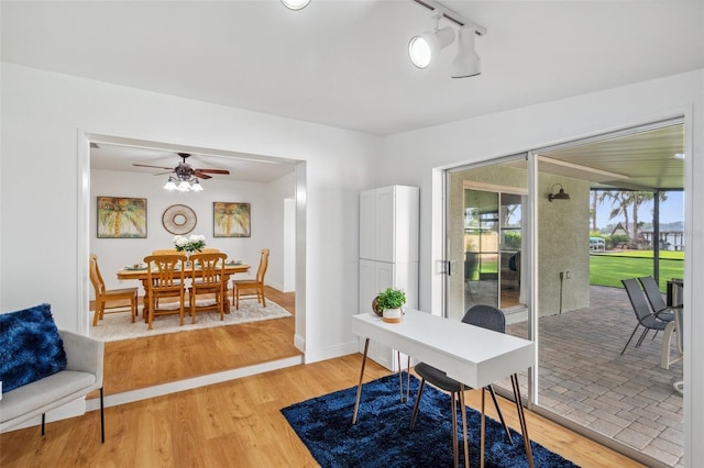 21906 Shamu Dr, Land O Lakes, FL 34639 - office featuring a ceiling fan and light wood-style flooring