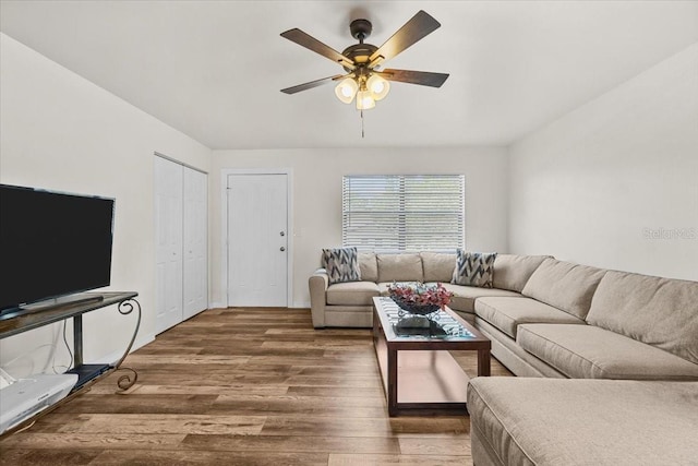 4945 91st Ave N Unit 30, Pinellas Park, FL 33782 - living area with ceiling fan and wood finished floors