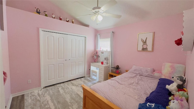 28826 Windover St, Wesley Chapel, FL 33545 - bedroom with lofted ceiling, a closet, and ceiling fan