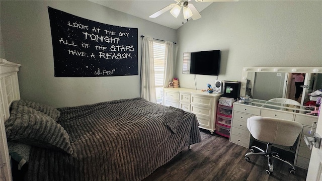 28826 Windover St, Wesley Chapel, FL 33545 - bedroom featuring lofted ceiling, dark wood-style floors, and a ceiling fan