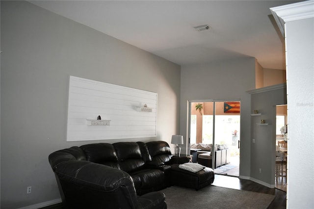 28826 Windover St, Wesley Chapel, FL 33545 - living room featuring wood finished floors, plenty of natural light, and vaulted ceiling