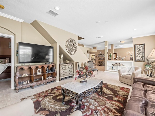 7606 Berna Ln, Land O Lakes, FL 34637 - tiled living area featuring crown molding and recessed lighting