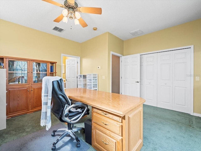 7606 Berna Ln, Land O Lakes, FL 34637 - home office featuring carpet floors and a ceiling fan
