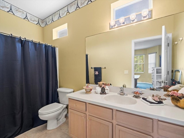 7606 Berna Ln, Land O Lakes, FL 34637 - bathroom featuring vanity, tile patterned floors, and a shower with shower curtain