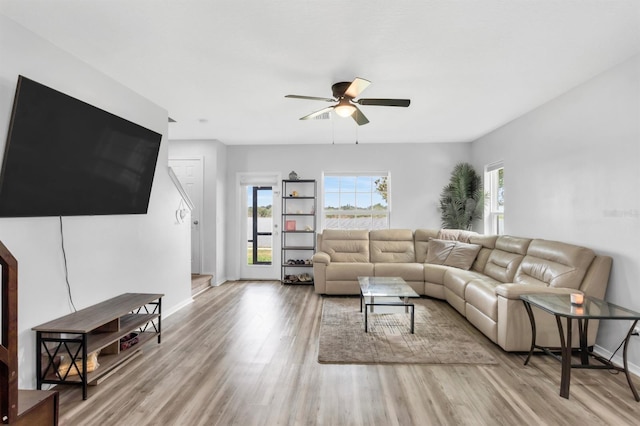4743 Somerset Hill Ln, Riverview, FL 33578 - living area featuring a ceiling fan and wood finished floors