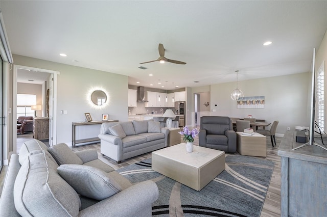 12652 Shetland Walk Dr, Lithia, FL 33547 - living room with ceiling fan, light wood-style flooring, and recessed lighting