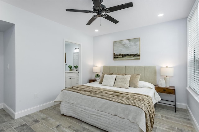 10520 White Lake Ct Unit 10520, Tampa, FL 33626 - bedroom featuring light wood-type flooring, recessed lighting, ensuite bath, and a ceiling fan