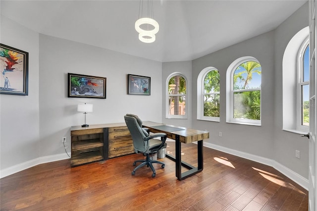 6418 Bright Bay Ct, Apollo Beach, FL 33572 - office featuring dark wood-type flooring and baseboards