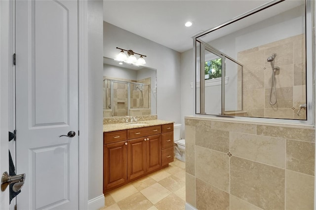 6418 Bright Bay Ct, Apollo Beach, FL 33572 - full bath with a tile shower, vanity, and tile patterned flooring