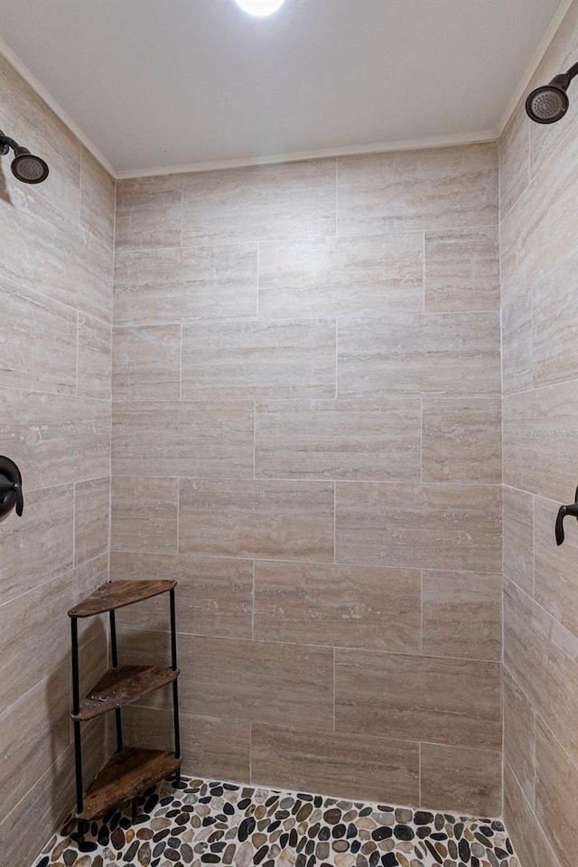 10053 W Bay St, Seminole, FL 33776 - bathroom featuring tiled shower and ornamental molding