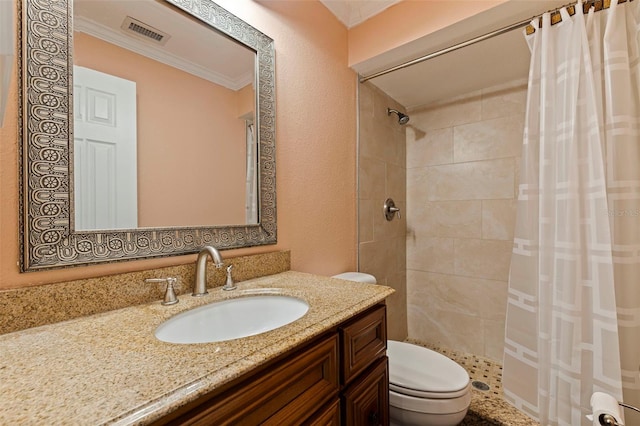 10053 W Bay St, Seminole, FL 33776 - full bath with crown molding, vanity, tiled shower, and a textured wall