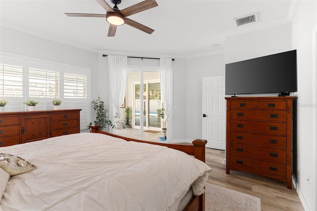 1631 Shady Oaks Dr, Oldsmar, FL 34677 - bedroom featuring crown molding, light wood-style floors, and a ceiling fan